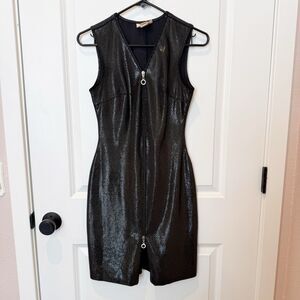 Vintage Cache Y2K Cyber Goth Zip Front Bodycon Dress Small Rave Matrix Stretch